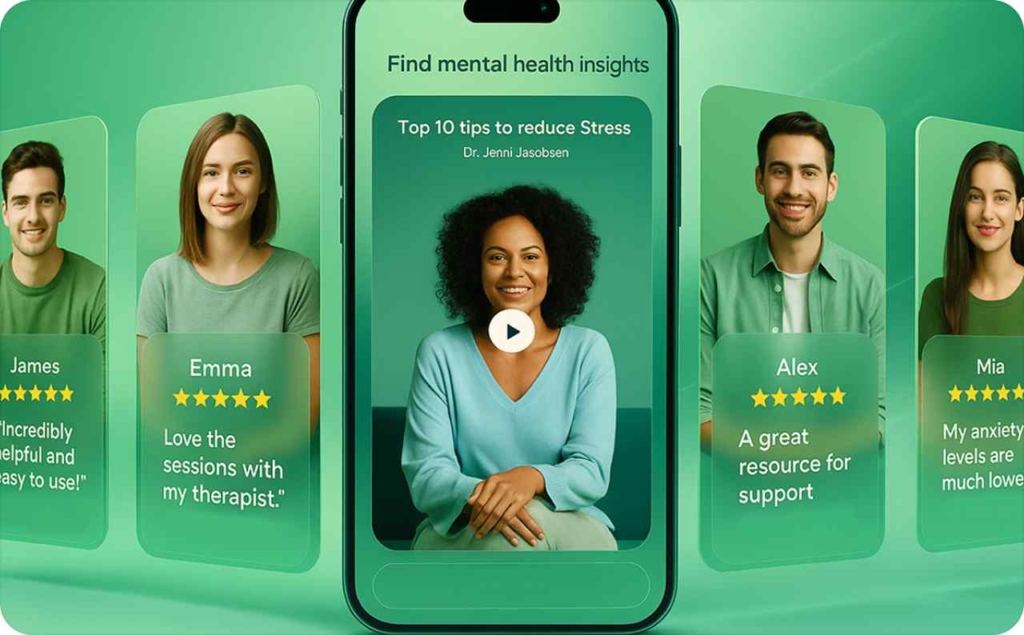 Digital testimonials videos on green background