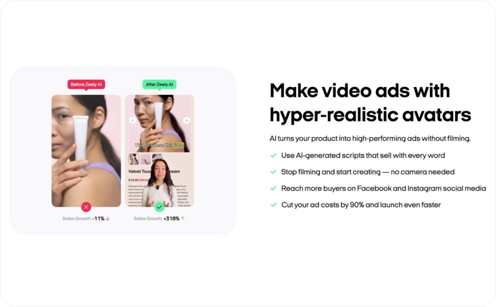 Zeely AI avatars landing page
