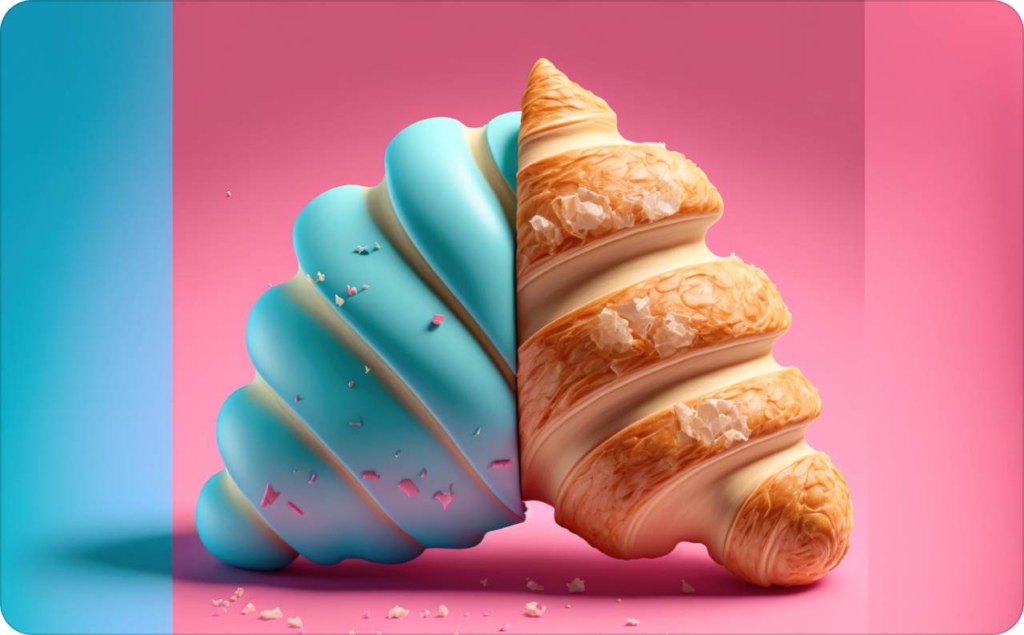 Two croissants: digital and real