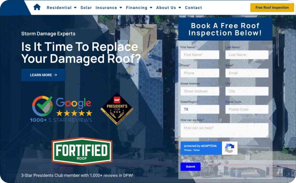 Elevating Roofing landing page
