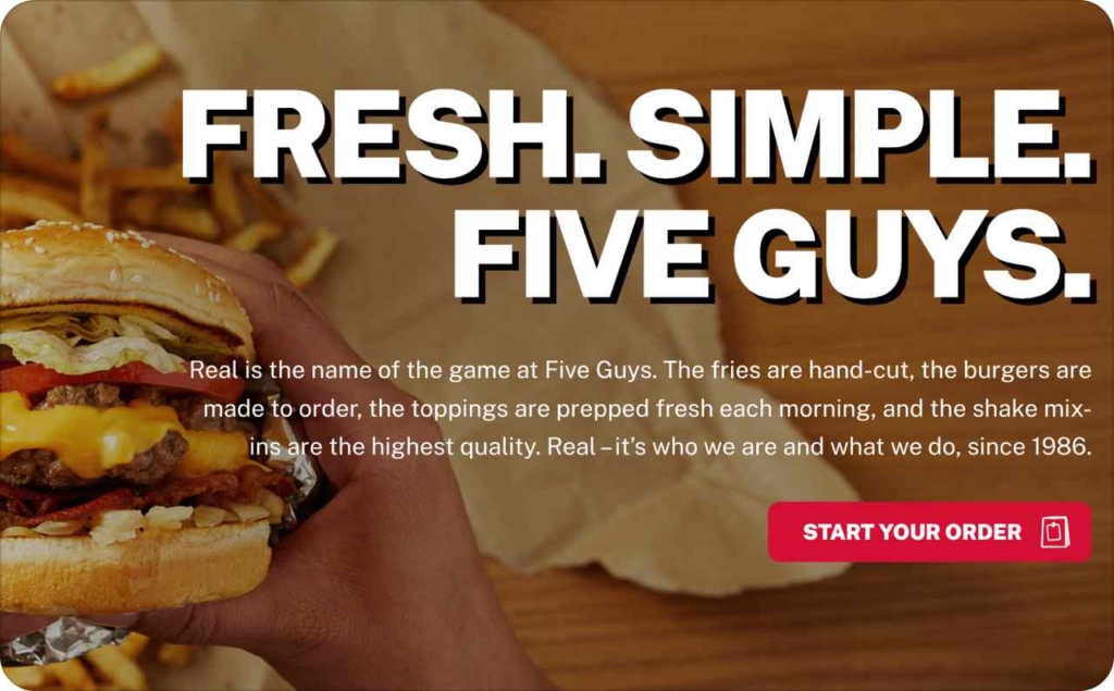 Five Guys landing page