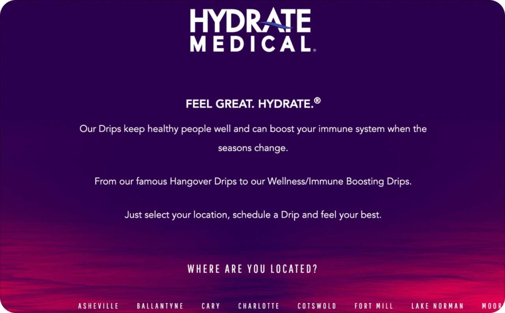 Hydrate Medical landing page