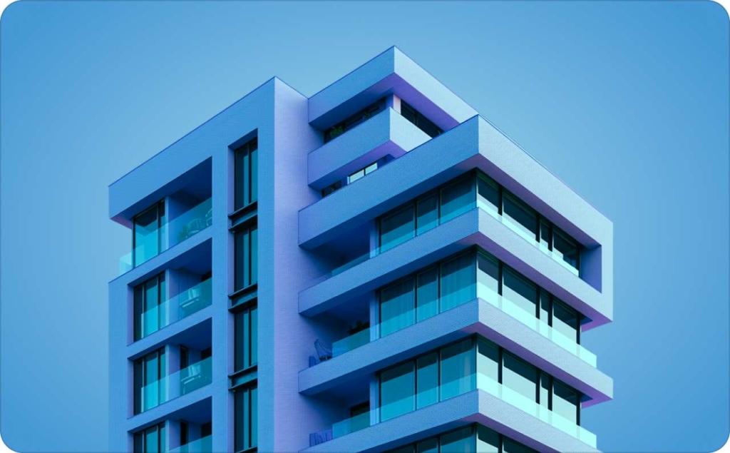 3D building on blue background
