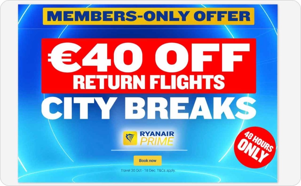 Ryanair main page promotion