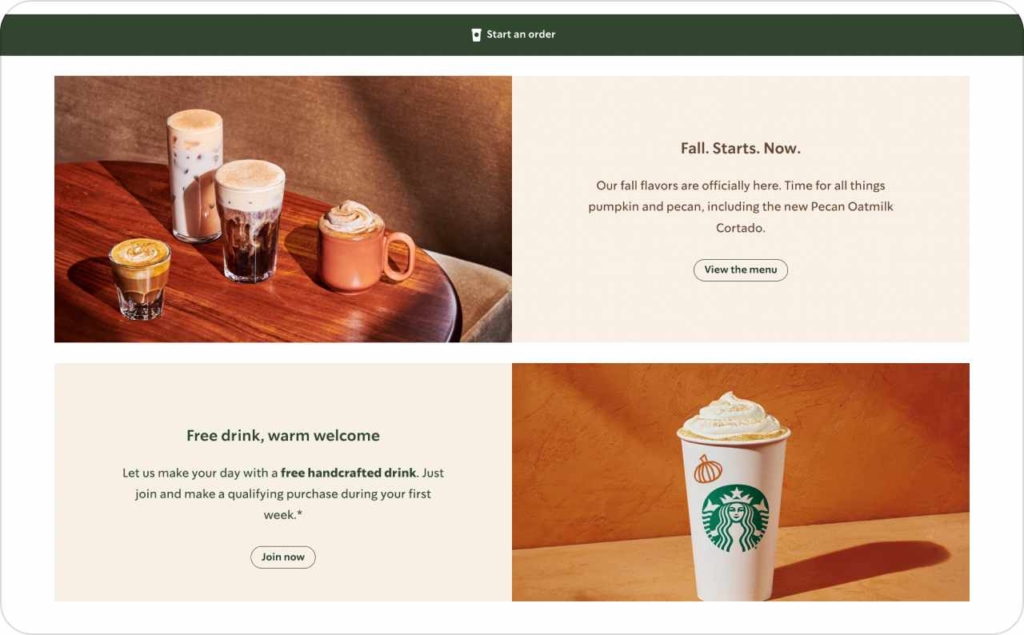 Starbucks landing page