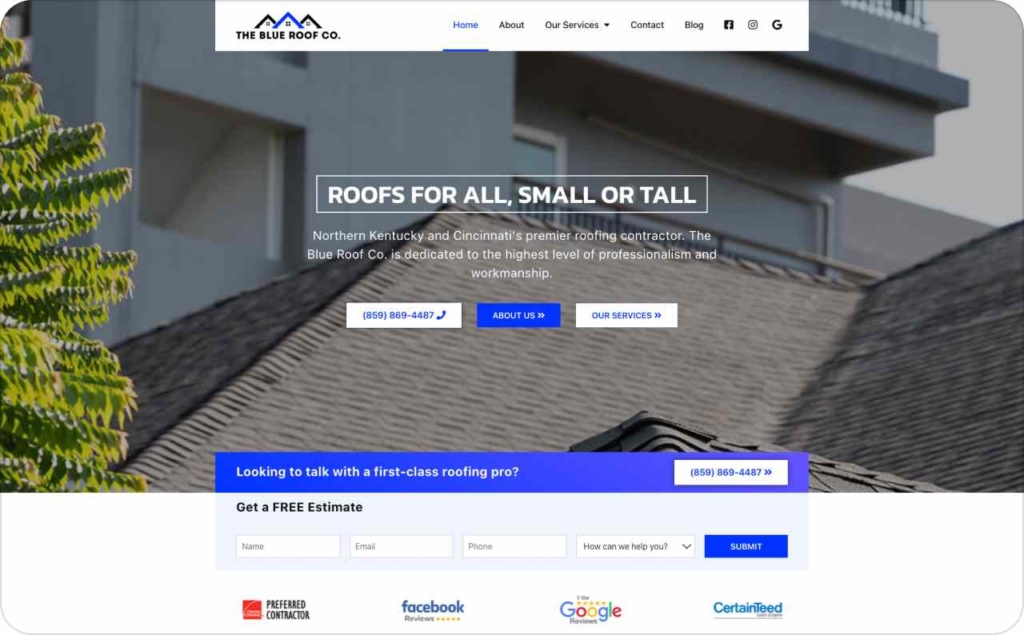 The Blue Roof Company landing page
