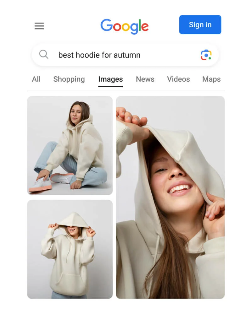 Google Images search results for 'best hoodie for autumn' showing product photos