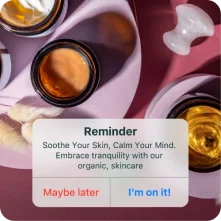Skincare reminder notification: 'Soothe Your Skin, Calm Your Mind'