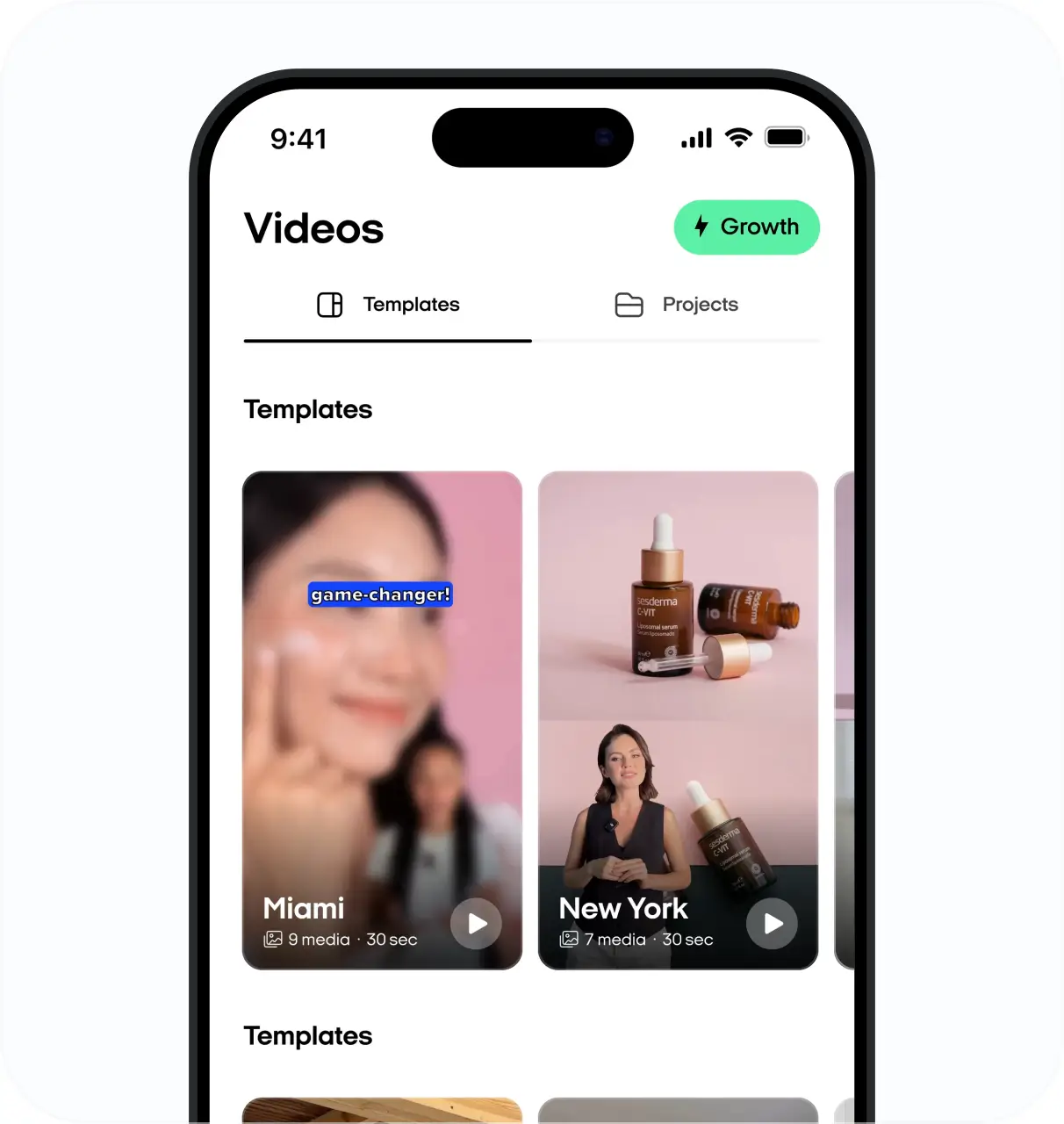 AI video builder with template selection and avatar options
